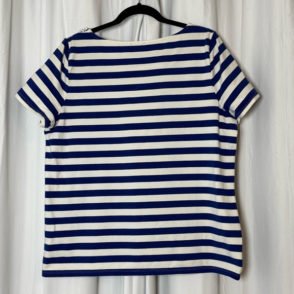 Talbots Striped Beaded Neckline Shirt Women’s 1X Blue White Nautical - Picture 3 of 11